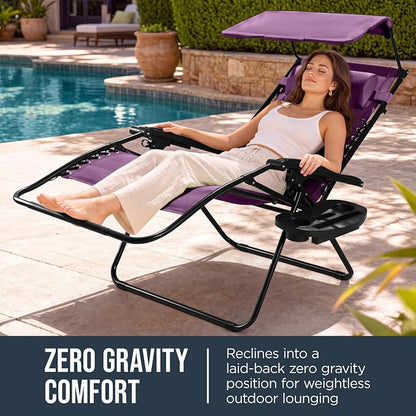 Best Choice Products Oversized Padded Zero Gravity Chair w/Canopy Headrest Cup - Image 3