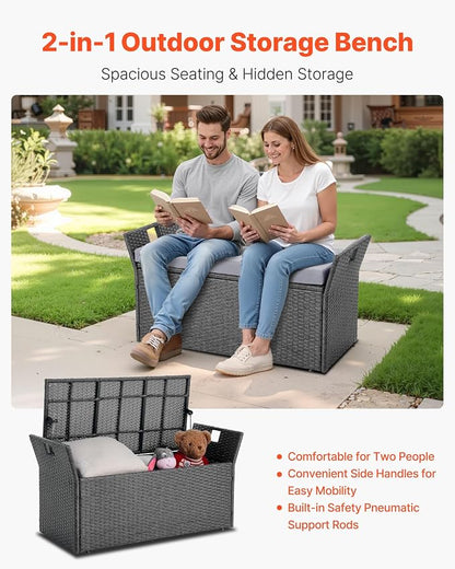 VEVOR Outdoor Storage Bench, 2-Person PE Rattan Storage Bench, 40 Gal Deck Box - Image 4