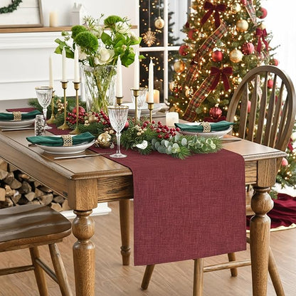 Artoid Mode Dark Red Table Runner, Seasonal Christmas Valentine's Washable Kitchen Dining Table Decoration for Home Party Decor 13x120 Inch