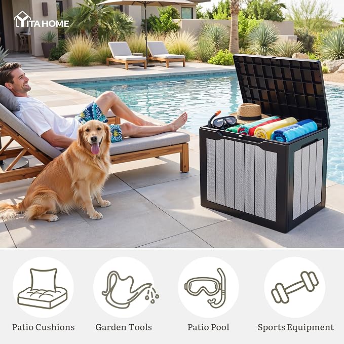 YITAHOME 35 Gallon Deck Box | Waterproof Resin Outdoor Storage Box, Doubles as - Image 5