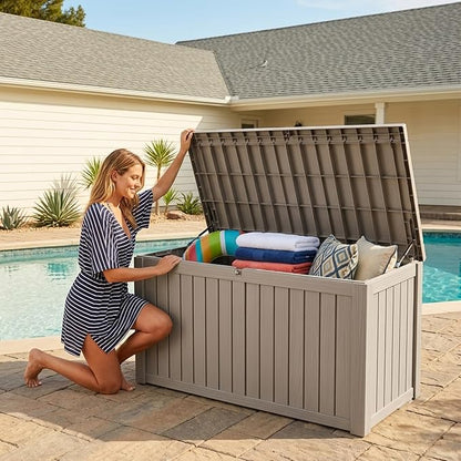 Outdoor Storage Box, 180 Gallon Waterproof Deck Box, Piston-Lift Tall Standing - Image 9