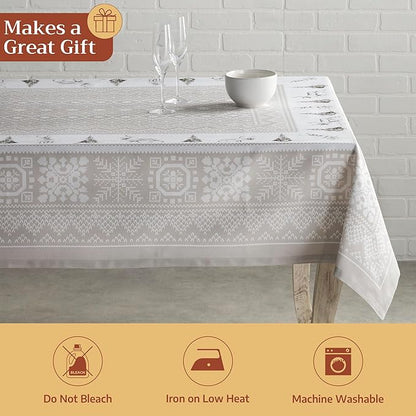 Maison d' Hermine Table Cloth Square Table 100% Cotton 54 x 54 Inches Fall Tablecloth Reusable Everyday Use for Thanksgiving Christmas Decorations Dining Farmhouse Party (Cozy Christmas)