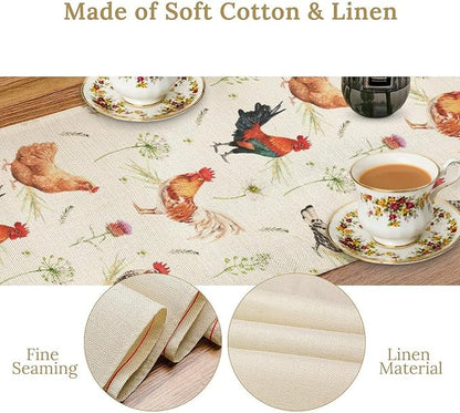 Farmhouse Rooster Table Runner, Rustic Farm Animals Cow Pig Chicken Coffee Table Center Decor for Home Kitchen Dining Patio Holiday Party Indoor Outdoor Table Decorations, 13"x108" Inch