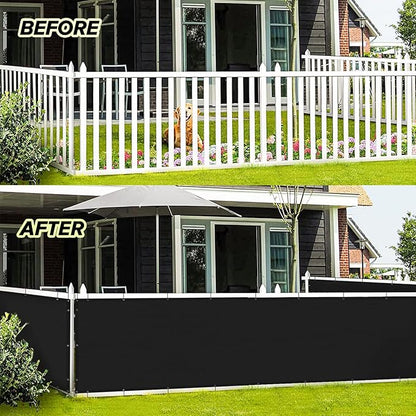 LOVE STORY 3'x12' Black Balcony Screen Privacy Fence Cover UV Protection (HDPE) Weather-Resistant 3 FT Height Shield for Deck, Patio, Backyard, Outdoor Pool, Porch, Railing