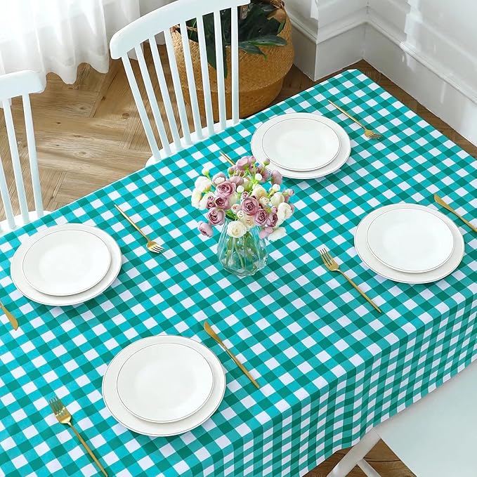 Romanstile Square Vinyl Tablecloth, 100% Waterproof Buffalo Gingham Plastic Table Cloth, Heavy Duty Wipeable Checkered Table Covers for Outdoor, Camping, Picnic, Patio - - 60 x 60, Teal Green