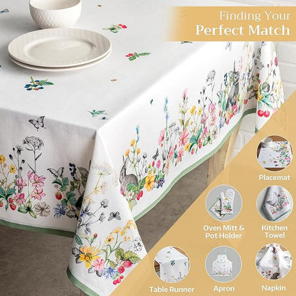 Maison d' Hermine Table Cloth Rectangle Table 100% Cotton 70 x 120 Inches Tablecloth Reusable Decorative for Dining Room, Farmhouse, Home, Party, Festive & Wedding Spring Summer - Printemps