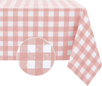 Romanstile Rectangle Vinyl Tablecloth, 100% Waterproof Checkered Plastic Table Cloth, Heavy Duty Buffalo Gingham Table Cover for Dining, Camping, Picnic, Outdoor - 54 x 108 Inch, Light Pink