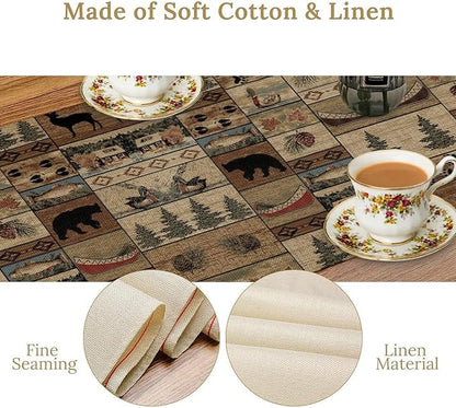 Wildlife Bear Table Runner, Rustic Cabin Animal Farmhouse Table Runner for Home Kitchen Dining Table Party Home 13x108in