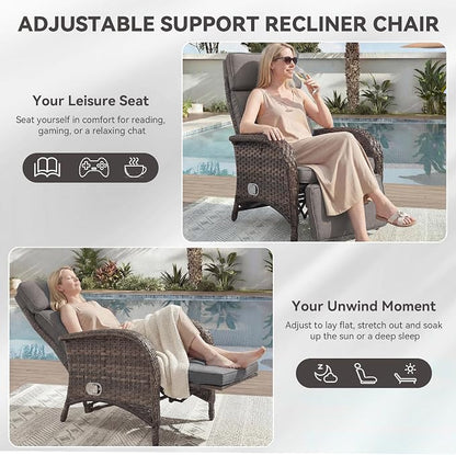 3 Pieces Zero Gravity Wicker Patio Recliner Chairs Set of 2 - Image 3