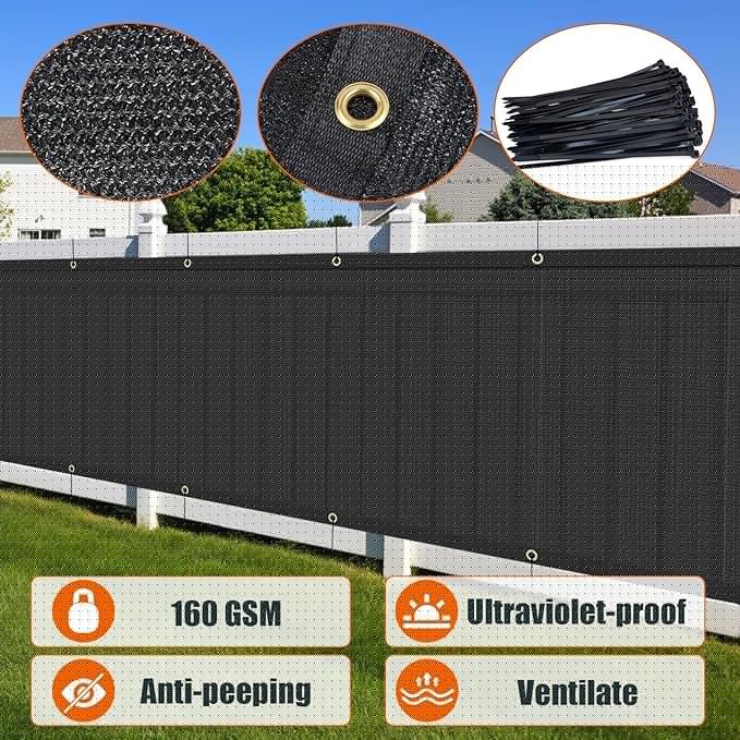 AYOHA 4' x 41' Privacy Fence Screen Fabric Mesh Shade Net Cover, Heavy Duty 160 GSM Privacy Barrier for Chain Link Fence, 90% Privacy Blockage, Excellent Airflow, Cable Zip Ties Included, Black