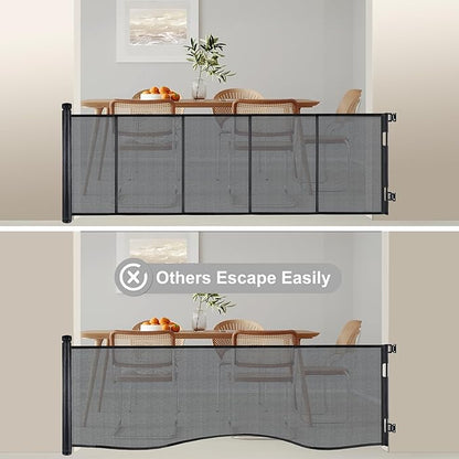 71 inches Extra Wide Retractable Baby Gate, 34 inches Tall Pet Gate for Stairs, Hallways, Kitchens, Safety Mesh Barrier for Kids and Dogs, Indoor Outdoor Use, Black