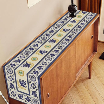 Mexican Table Runner, Blue Floral Birds Mexico Talavera Ceramic Dia De Los Muertos Coffee Table Center Decor for Family Home Kitchen and Dining Farmhouse Indoor Outdoor Table Decorations, 13" X 72"