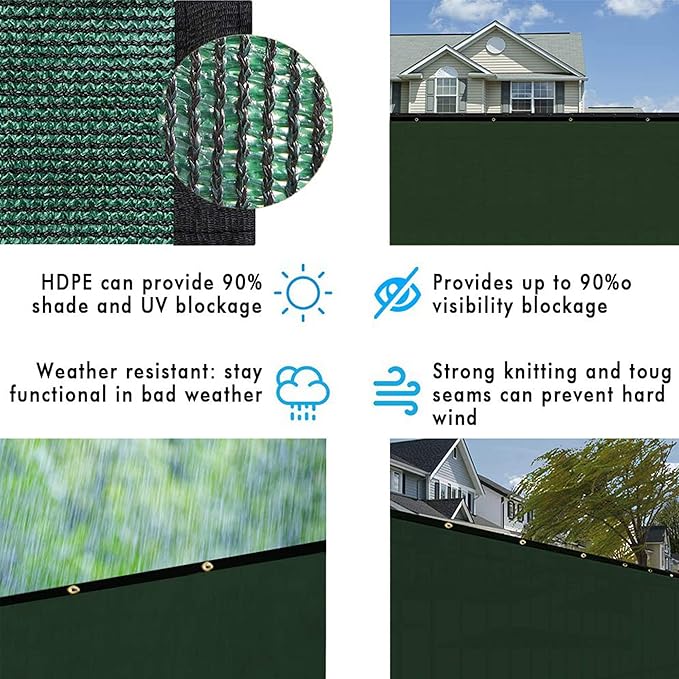 UPGRADE Privacy Fence Screen 5'x32' Dark Green Outdoor 90% Visibility Blockage 170 GSM Mesh Shade Cover Panels for Backyard,Balcony,Home Decoration with Zip Ties,Customized Avaliable