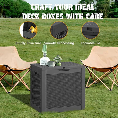 NUNU LAB 30 Gallon Outdoor Storage Box Waterproof, Outside Package Delivery Deck Boxes with Lockable Lid, Backyard Storage Bin For Garden Tools, Patio Cushions Accessories, Black