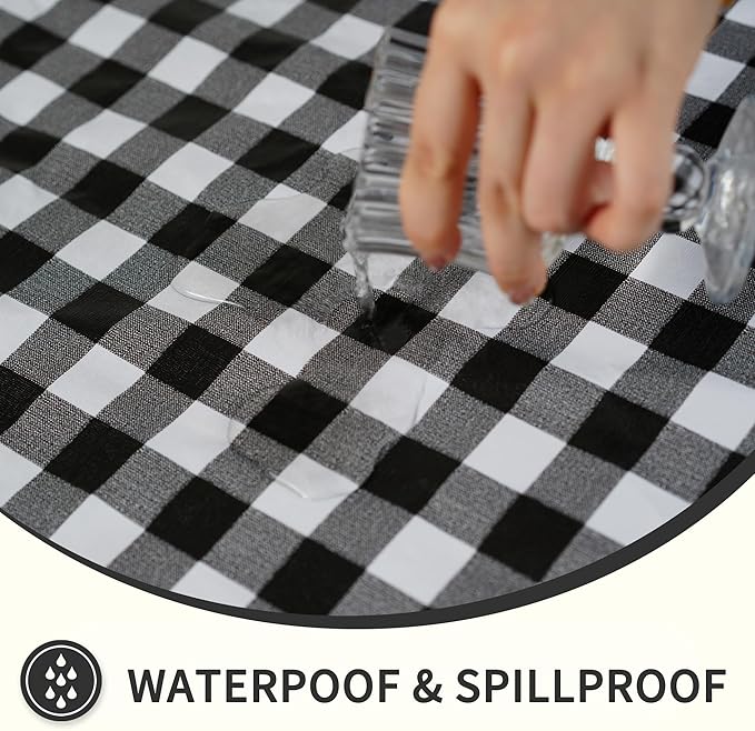 Rectangle Picnic Table Cloth, Elastic Waterproof Fitted Vinyl Tablecloths for 4 Foot Tables, Wipeable Flannel Backed Table Covers for Dining, Camping, Outdoor(Black Plaid,30"x48")