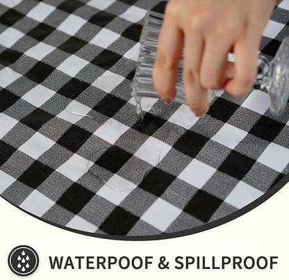 Rectangle Picnic Table Cloth, Elastic Waterproof Fitted Vinyl Tablecloths for 6 Foot Tables, Wipeable Flannel Backed Table Covers for Dining, Camping, Outdoor(Black Plaid,36"x72")