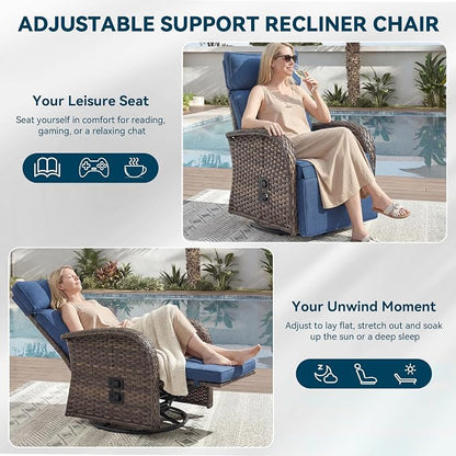 3 Pieces Zero Gravity Patio Swivel Recliner Chairs Set of 2 - Image 3