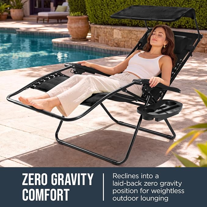 Best Choice Products Oversized Padded Zero Gravity Chair w/Canopy Headrest Cup - Image 3