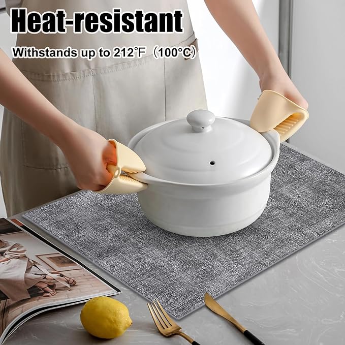 Homaxy Faux Leather Heat Resistant Placemats for Dining Table Set of 6, Waterproof Wipeable Washable PU Table Mats, Easy to Clean Anti-Slip Place Mats, 11.8" x 17", Black & White