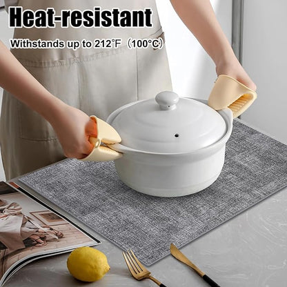 Homaxy Faux Leather Heat Resistant Placemats for Dining Table Set of 6, Waterproof Wipeable Washable PU Table Mats, Easy to Clean Anti-Slip Place Mats, 11.8" x 17", Black & White