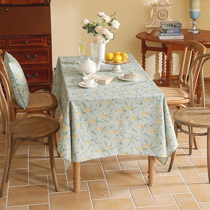 patdrea Designer Linen Green Tablecloth for Rectangle Table,Vintage Breathable Yellow Fruits Pattern Table Cloth,Decoration Cover for Kitchen Dining,Christmas,Thanksgiving,Party,55"x79"-Ania a