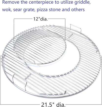 GasSaf Grill Grates Replacement for Weber 8835, 22.5 inch Charcoal Grills, Kettle, Performer, Master-Touch and Others, 21.5 Inches Gourmet BBQ System Hinged Stainless Steel Cooking Grate Grids