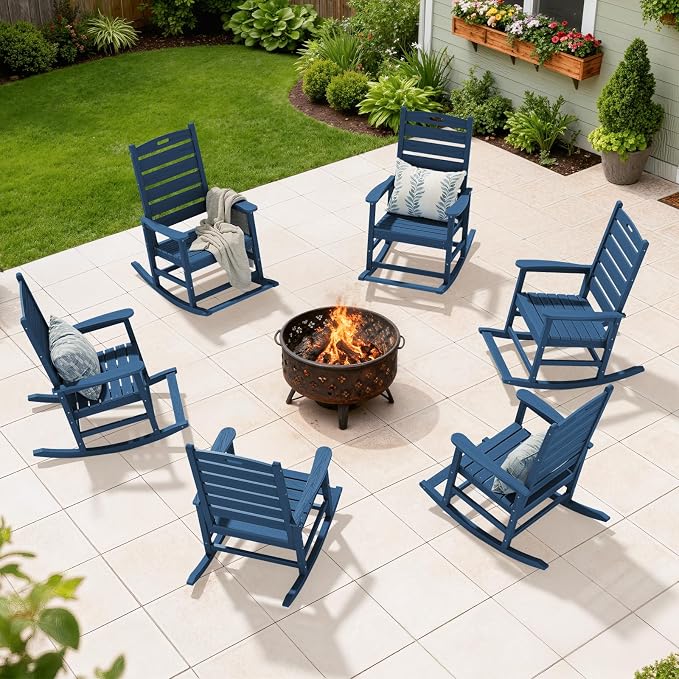 SERWALL Outdoor Rocking Chair Set of 4, Oversized HDPE Rocker, all Weather - Image 11