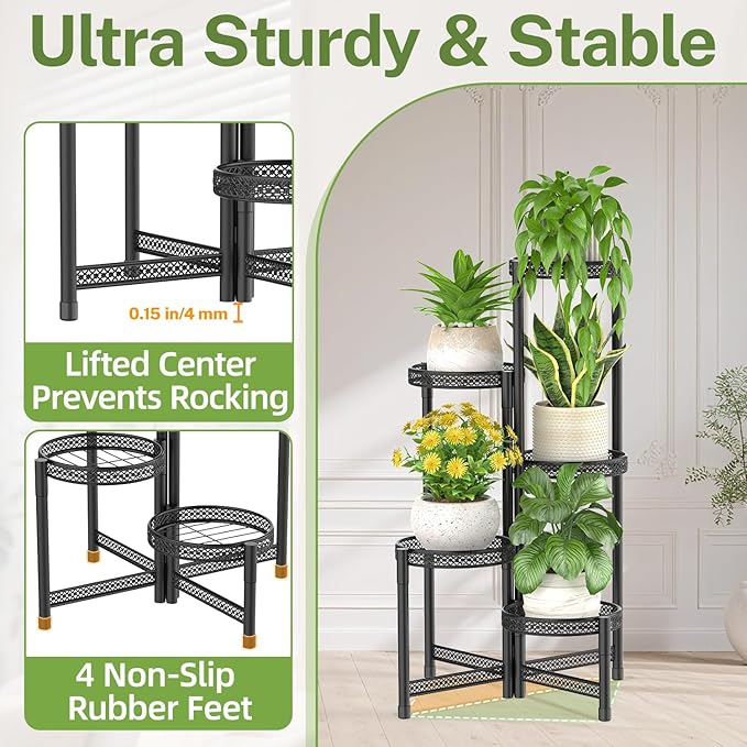 iDavosic.ly Plant Stand Indoor Outdoor, 5 Tier Iron Corner Shelf, Folding Multi - Image 4