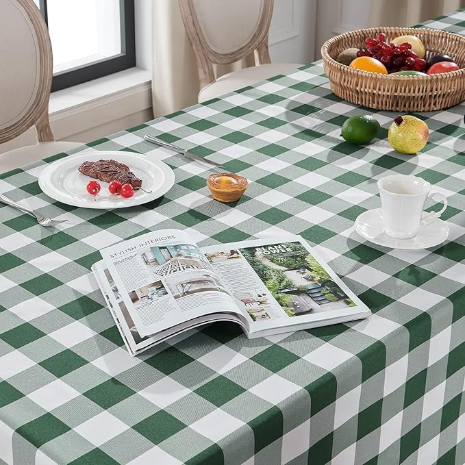 Softalker Gingham Checkered Tablecloth Rectangle - Outdoor Waterproof Buffalo Plaid Table Cloth, Stain Resistant Washable Table Cover for Picnic, Camping - Green and White, 2 Pack - 60 x 120 Inch