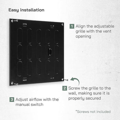 Vent Systems 8" x 8" Inch (Outer Dimensions) Metal Air Vent Grille - Black Adjustable Register Vent Cover - Open/Close Air Supply Intake Wall Vent - Heating/Cooling Ceiling Grille for House, Garage