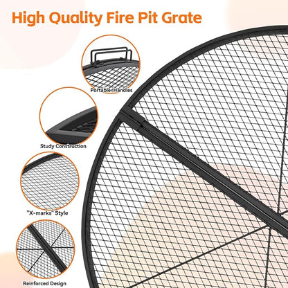 X-Marks Fire Pit Cooking Grill Grate with Support X Wire - Heavy Duty Folding Round Campfire Grill Grid - Portable Camping Cookware for Outside Party Gathering - 36 inch