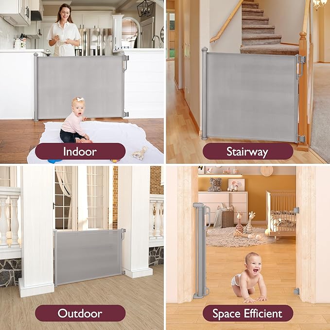 Momcozy Retractable Baby Gate, 33" Tall, Extends up to 55" Wide, Child Safety Baby Gates for Stairs, Doorways, Hallways, Indoor, Outdoor