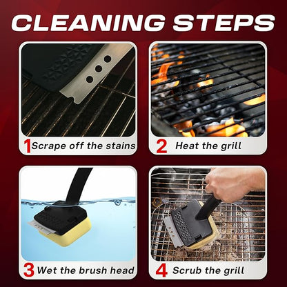 2025 Version Grill Brush Bristle Free with Scraper, BBQ Scrubber for Grill, Grill Cleaning Brush, Grill Brush for Outdoor Grill, Safe Grill Cleaner for Outdoor Grill with Double Grip Handle Design