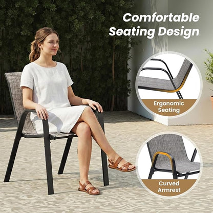 Stackable Outdoor Dining Chairs Set of 4, Textilene Patio Chairs - Image 8