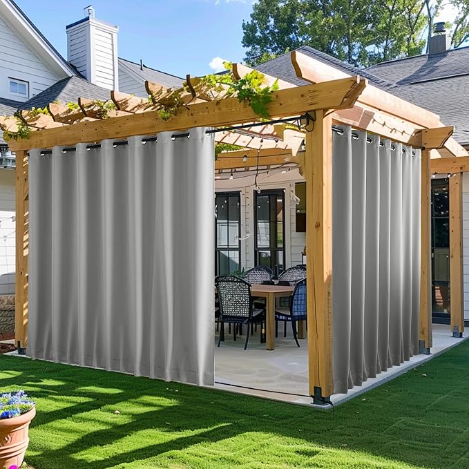 NICETOWN Outdoor Curtains Waterproof & Windproof W100xL108 Silver Grey | Extra by NICETOWN