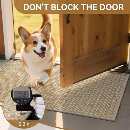 Front Door Mat 31"x47", Heavy Duty Waterproof Dirt Trapping Non-Slip Doormats, Low Profile Entrance Mats for Front Indoor/Outdoor, Brown