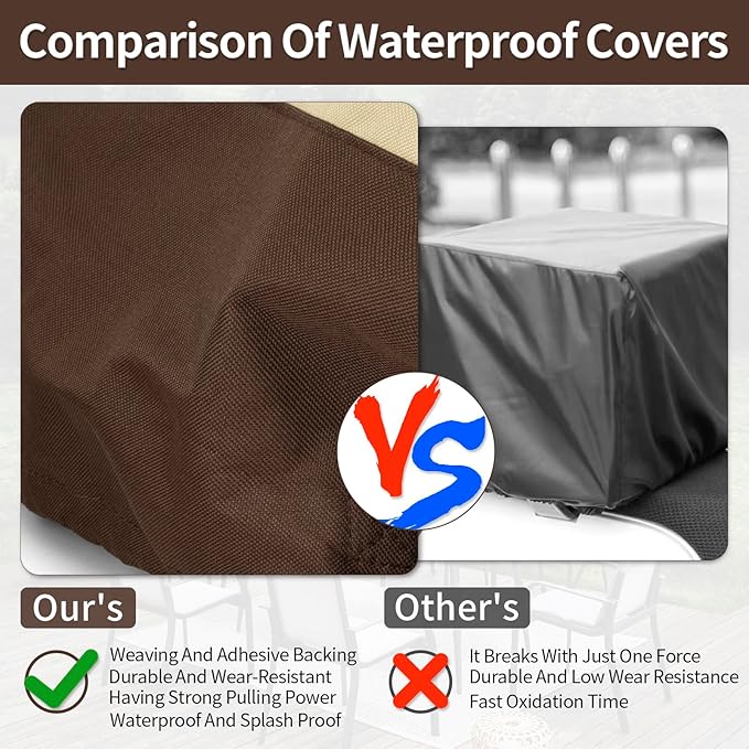 Round Patio Furniture Covers, 96" DIA x 28 H Waterproof Outdoor Furniture Cover for Patio Table & Chair Sets, 600D Heavy-duty UV-Resistant Fade-Proof Protection, Beige & Brown