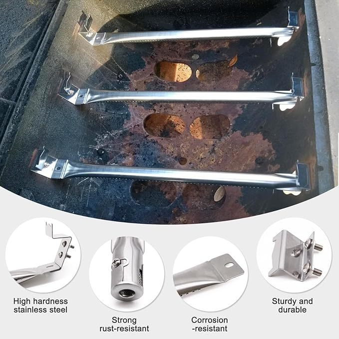 Adviace Grill Replacement Parts for Char Griller 5050, 5650, 2121, 3001, 5072, 2123, 2828, 3030, King Griller 3008, 5252, Cast Iron Grill Grates, Stainless Steel Heat Plate Shields, Burners, Ignitors.