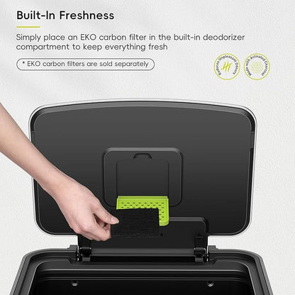 EKO Hudson 50 Liter/13.2 Gallon Kitchen Trash Can with Soft Close Lid, Stainless Steel Step Trash Can, Garbage Can with Rear Trash Bag Storage Compartment for Kitchen, Matte Black