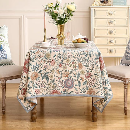 Designer Vintage Linen Rectangle Tablecloth,William Morris Floral Table Cloth with Colorful Pattern,Decor Table Cover for Kitchen,Dining,Thanksgiving,Christmas,55"*87"-Flowershadow a