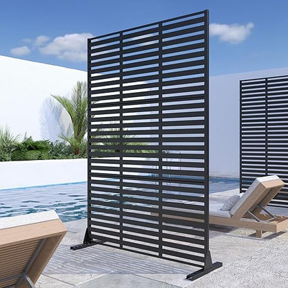 Casaphoria Metal Privacy Screen Outdoor, 72" H x 47" W Freestanding Decorative Privacy Screen for Patio Deck Balcony Garden with Stable Base, Black-Adams
