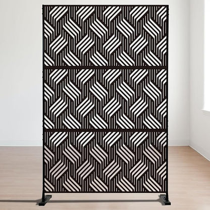 Kozyard Metal Privacy Screen 74" H x 47.2" W Decorative Outdoor Divider with Stand Panels Freestanding Screen Set for Deck Patio Balcony Garden Outdoor&Indoor(Black/Iron Weave)