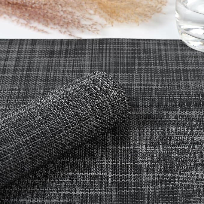 Myir JUN Table Runner, Vinyl Table Runner Indoor 55 Inch Long Arbitrarily Cropped Runner for Table Heatproof for Home Party (Dark Gray-Black, 12 x 55 inch)