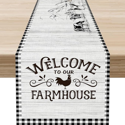 Farmhouse Rooster Table Runner, Rustic Farm Animals Cow Pig Chicken Coffee Table Center Decor for Home Kitchen Dining Patio Holiday Party Indoor Outdoor Table Decorations, 13"x36" Inch