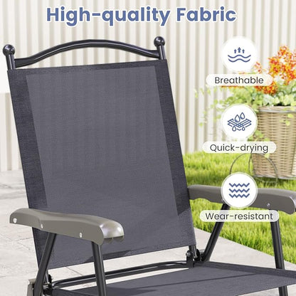 GIANTEX Set of 2 Patio Folding Chairs, Outdoor Patio Dining Chairs w/Armrest - Image 4