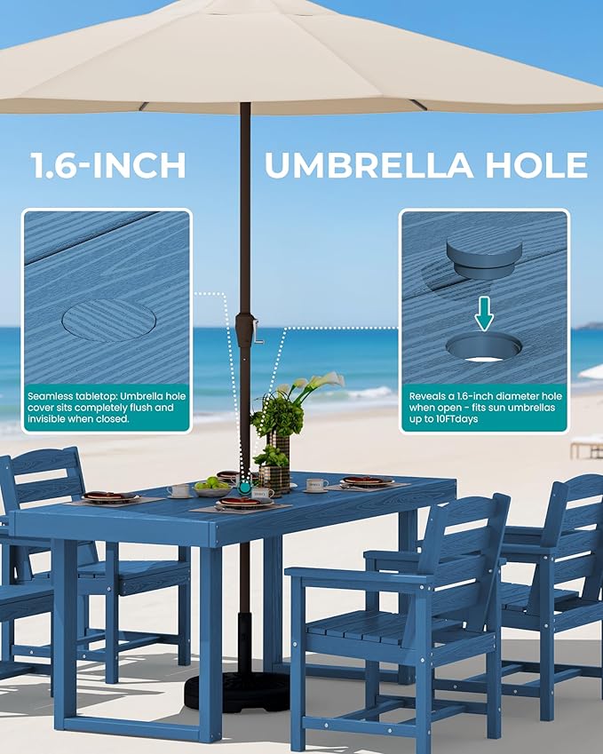 SERWALL HDPE Outdoor Dining Set for 4, 67'' All Weather Patio Dining Table and Chairs Set for Deck, Lawn, Blue