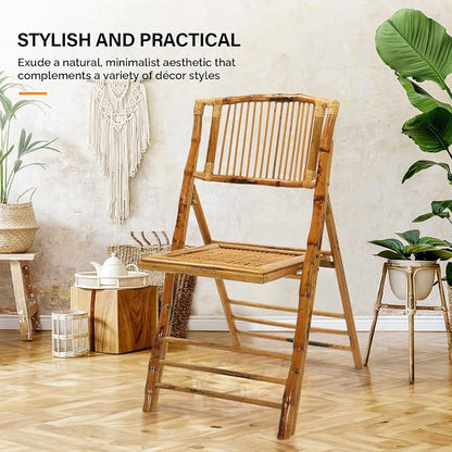 VINGLI Bamboo Folding Chair, Foldable Dining Wood Chairs Comfortable Seat - Image 4