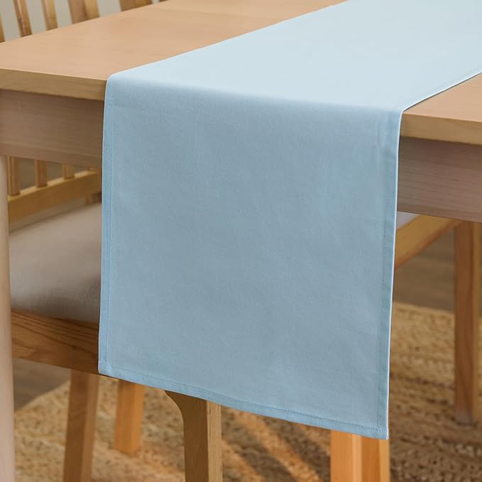 Encasa XO Table Runner 13"x72" Long | Cotton Canvas Fabric | Ice Blue Solid Color | Machine Washable & Durable