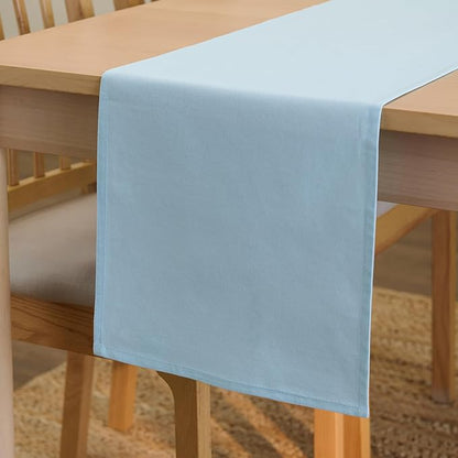 Encasa XO Table Runner 13"x72" Long | Cotton Canvas Fabric | Ice Blue Solid Color | Machine Washable & Durable