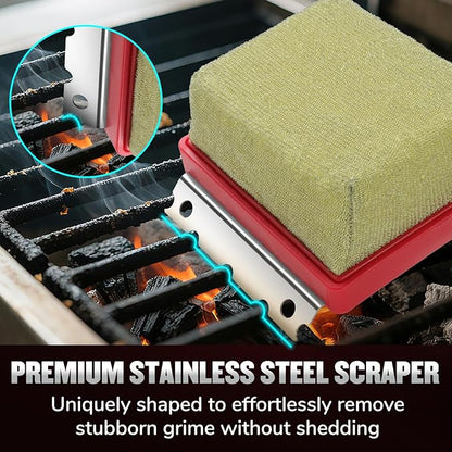 Bristle Free Steam Grill Brush for Outdoor Grill, Safe No Wire Replacement Brush Head with Scraper, Heavy-Duty Grill Cleaning Tool for Weber Spirit & Genesis, Napoleon Rogue & Prestige, Red
